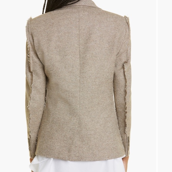New R13 Fray Seam Flat Sleeve Merino Wool Blazer In Oatmeal Size Large - Picture 5 of 13